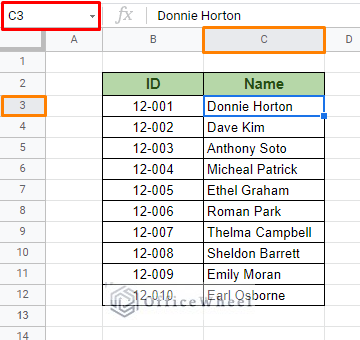 cell location for relative cell reference in google sheets