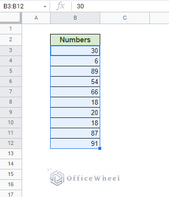 selecting cells to sort by number in google sheets