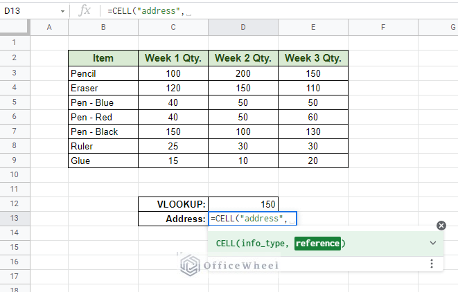 applying the address clause to the cell function