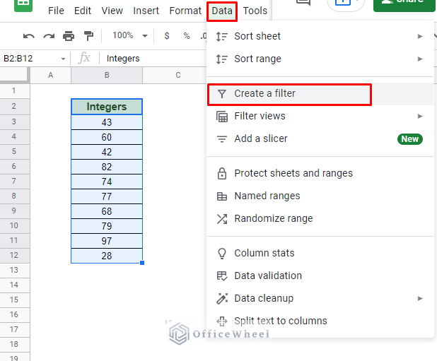 navigating to create a filter from the data tab