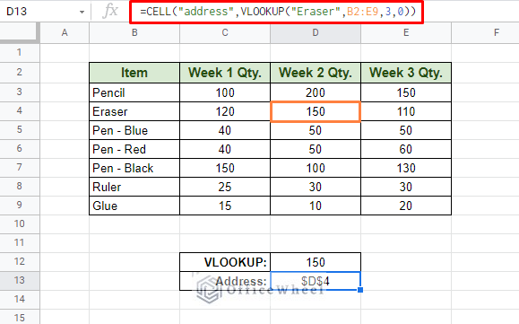 find cell reference in google sheets with cell function
