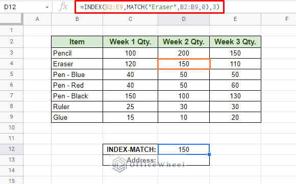 using index match to retrieve data