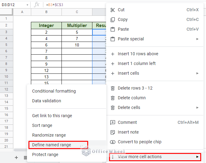 navigating to define named range by right-clicking