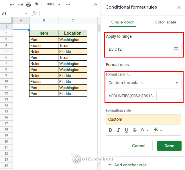 Google Sheets: Conditional Formatting with Multiple Conditions