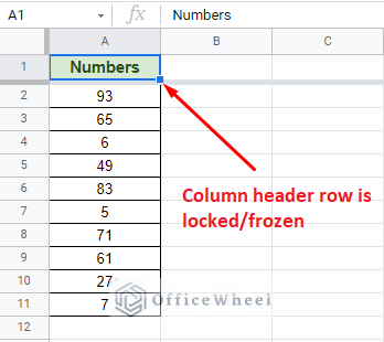 column header row frozen