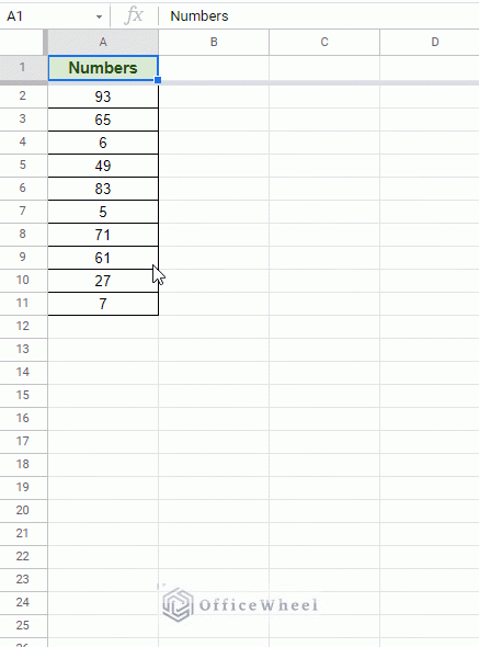 sort by number in google sheets using column options