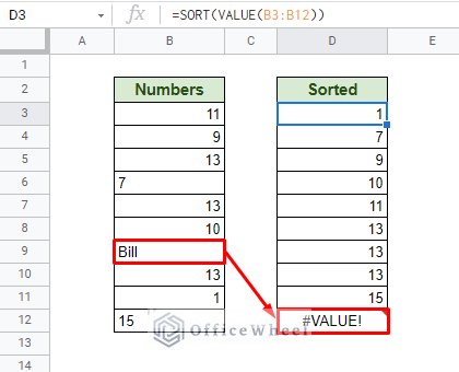 the value function give error to different types of text