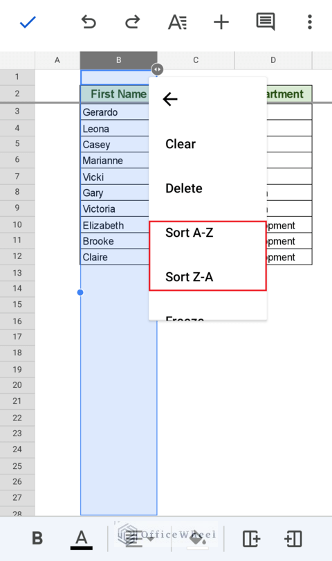 how to sort alphabetically in google sheets from mobile