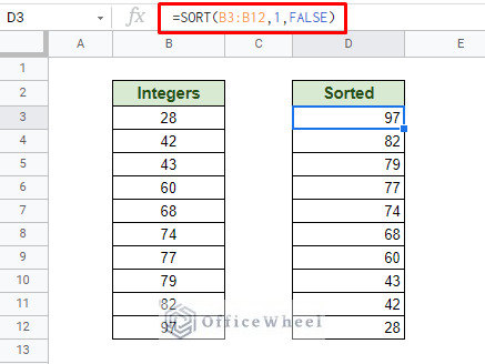 sorting numerically in descending order using the sort function
