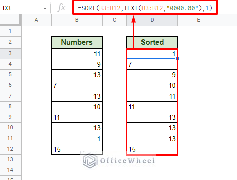 using sort and text functions to sort by value in google sheets