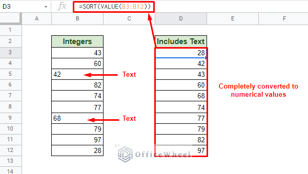 sorting numerically with text values using sort and value functions