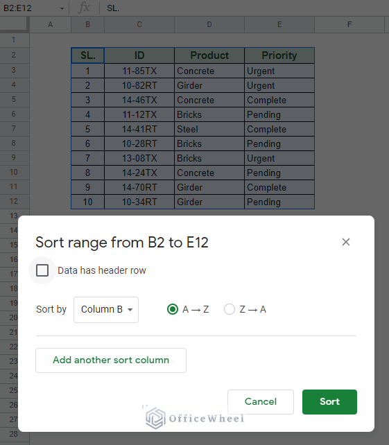 the advanced sort range options in google sheets