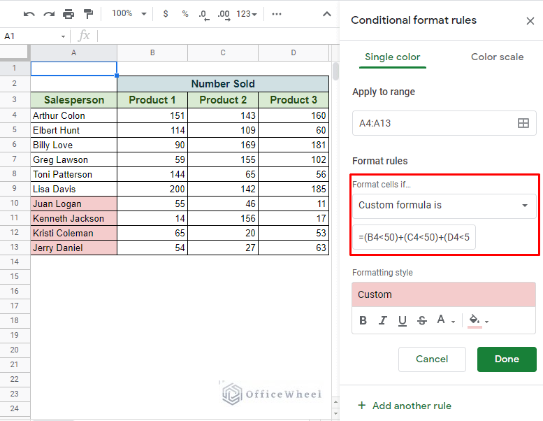 using or logic with addition operator for conditional formatting