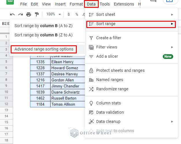 navigating to advanced sort range window