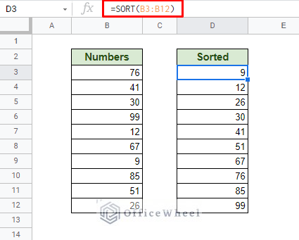 using the sort function in google sheets