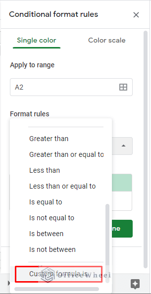navigating to the custom formula is option in format rules