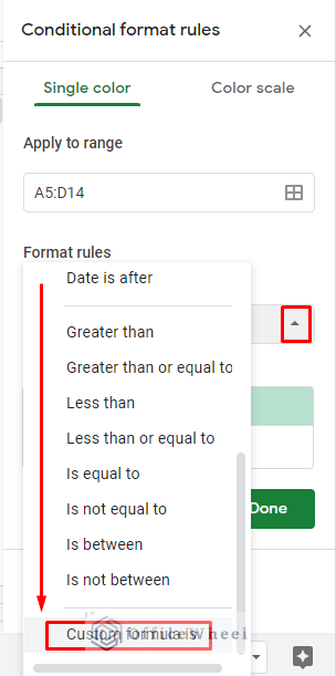 locating the custom formula is option