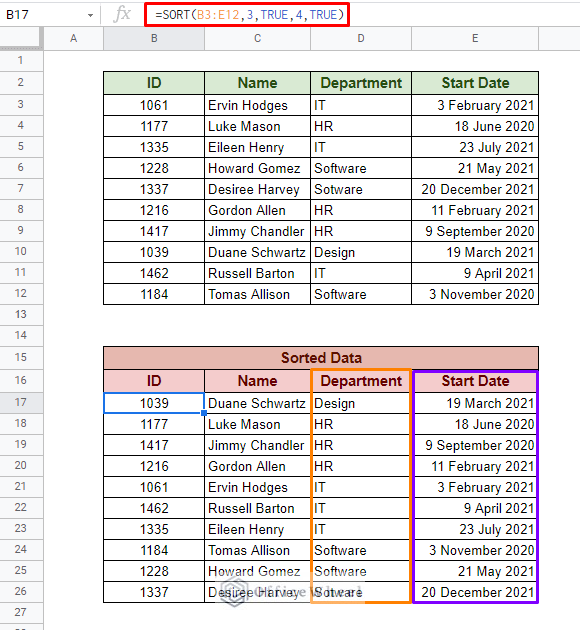 using sort function for multiple columns in google sheets