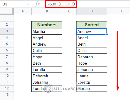 sorting alphabetically using sort function