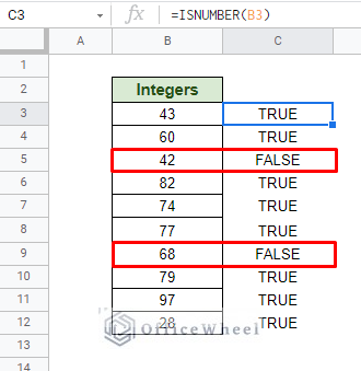 checking for numbers with the isnumber function