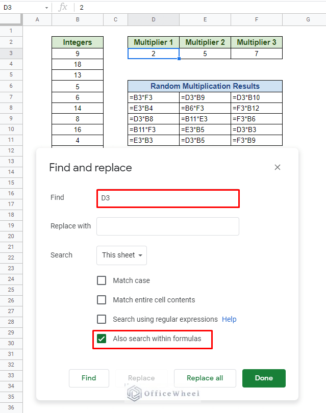 search conditions for find and replace
