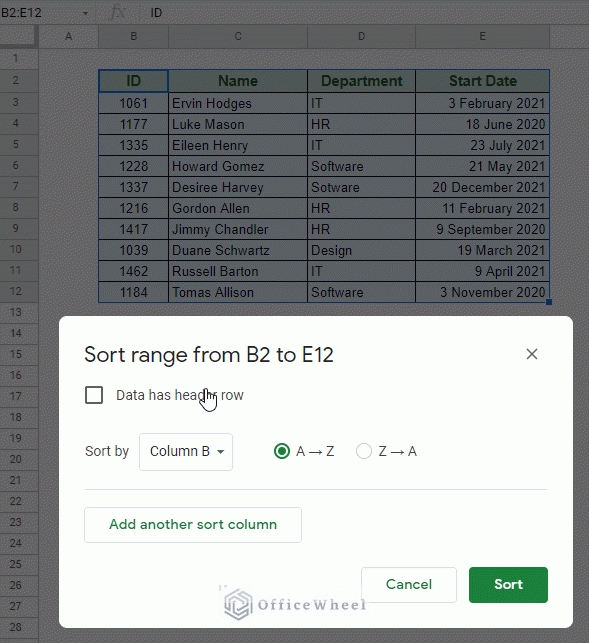 sort by multiple columns in google sheets using sort range window animated