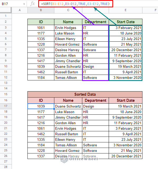 using column range instead of column index in the sort function