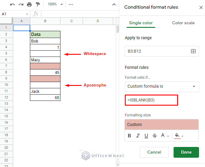 highlighting blank cells with conditional formatting