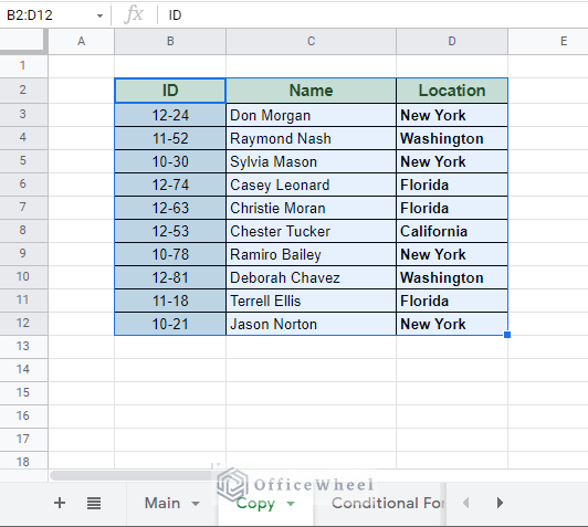 using paste special to copy formatting from one sheet to another in google sheets