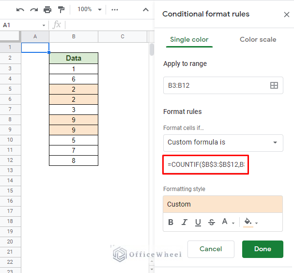 Using Conditional Formatting With Custom Formula in Google Sheets