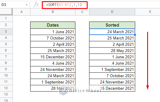 sorting dates with sort function in google sheets
