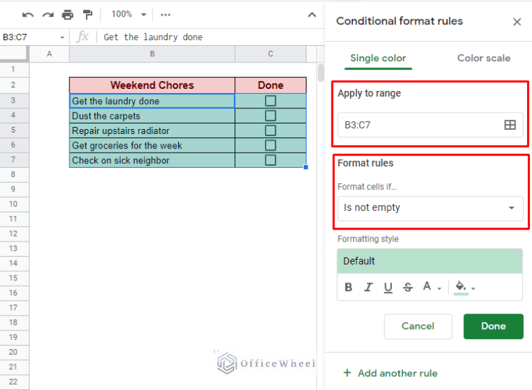 Conditional Formatting with Checkbox in Google Sheets