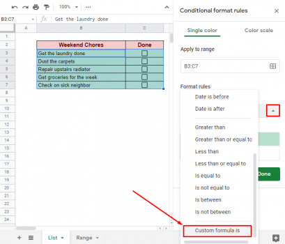 Conditional Formatting with Checkbox in Google Sheets