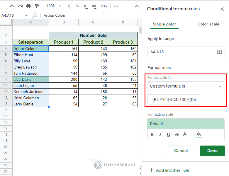 conditional formatting with and logic