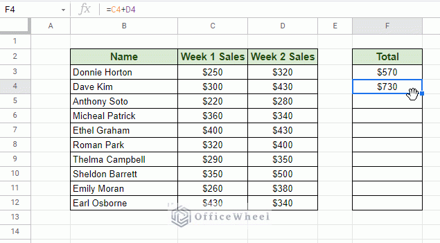 using fill handle to apply formula to the column animated