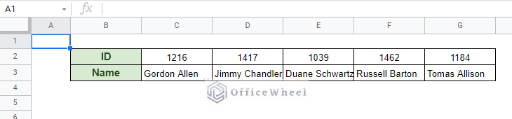 horizontal arrangement of data