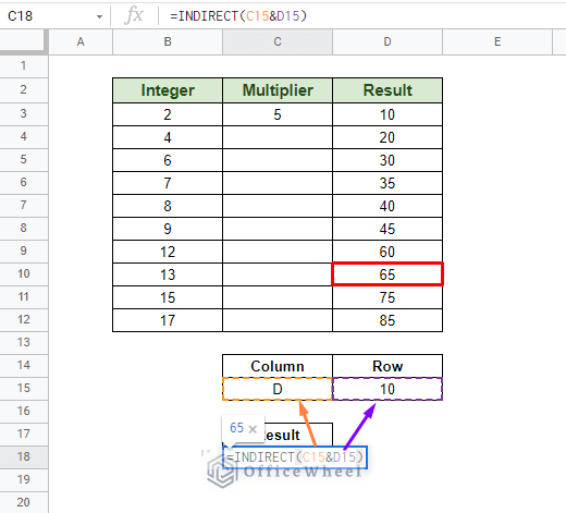 using indirect for variable cell reference in google sheets