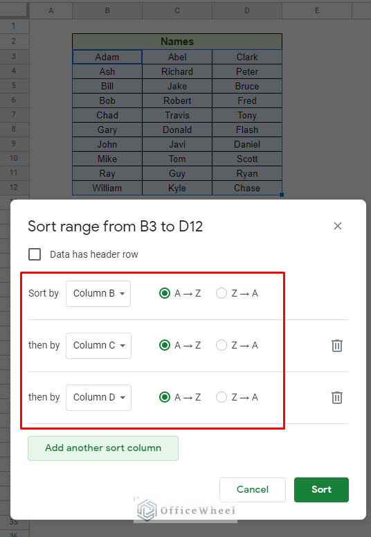 hierarchy of column conditions