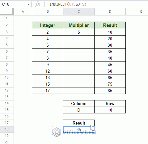 using indirect for variable cell reference in google sheets animated
