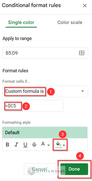 Applying Formula in Conditional Format Rules Window