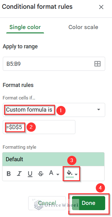 Applying Formula in Conditional Format Rules Window