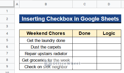 Dataset of Using Conditional Formatting with Checkbox in Google Sheets
