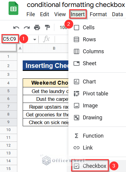 Selecting Checkbox Option Under Insert Tab