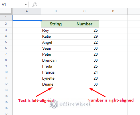 alignment of text and number - concatenate number and string in google sheets