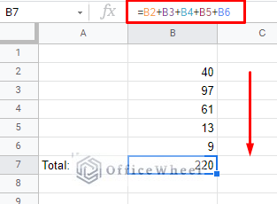 add up a column in google sheets using simple addition