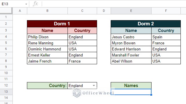 worksheet with two separate datasets