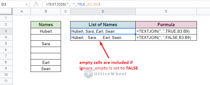 using textjoin to concatenate with separator in google sheets