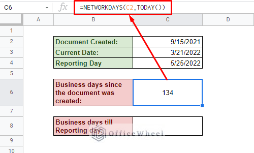 calculating business days till today using the networkdays function