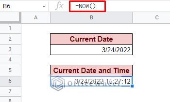 using the now function to put current date and time in google sheets