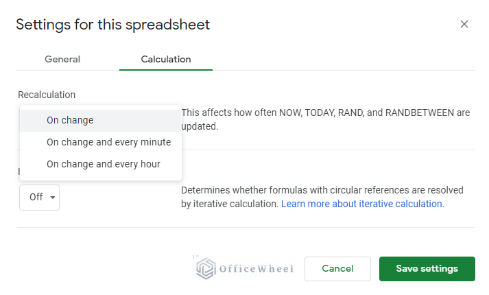 spreadsheet settings to customize dynamic calculations